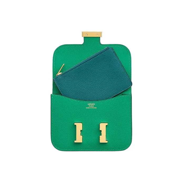 HERMES Constance Slim Evercolor Calfskin Card Holder Coin Purse Wallet Fanny Pack Women's Mint Green/Bosphorus Green-2
