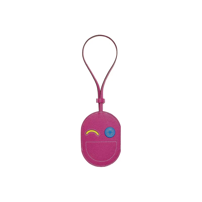 HERMES In The Loop Mysore Goat Skin Keychain Bag Accessory Women's Magnolia Pink/Lemon Yellow/Mermaid Blue-0