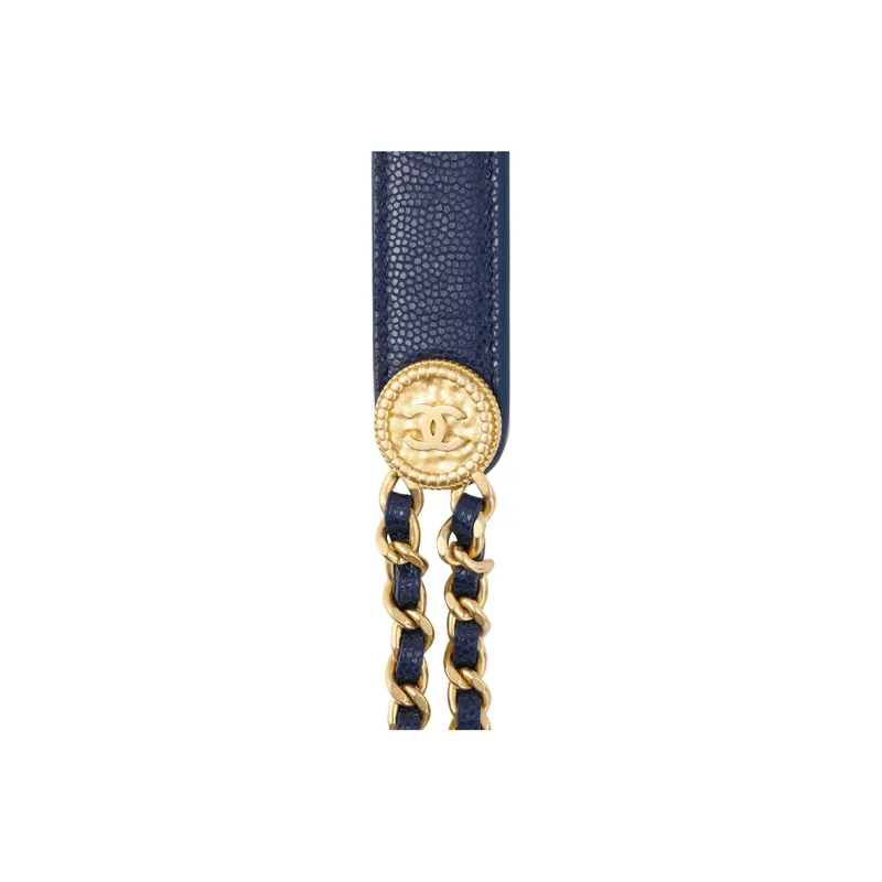 CHANEL 22A Early Autumn Grain Embossed Cow Leather Bucket Bag, Crossbody Bag Mini Women's Blue-4