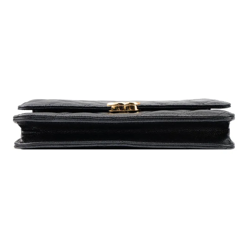 CHANEL 22K Autumn And Winter Grain Embossed Cow Leather Crossbody Bag, Shoulder Bag Women's Black-3