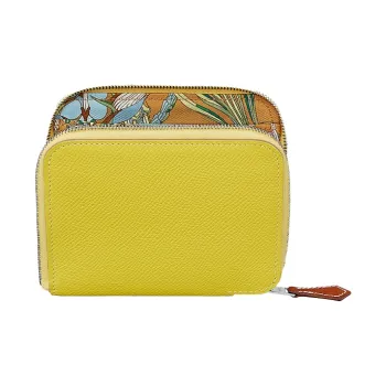 HERMES Silk'In Epsom Calfskin Short Wallet Women's Lime Yellow