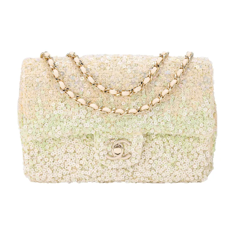 CHANEL Metal Flap Bag, Crossbody Bag, Shoulder Bag Mini Women's Light Green & White-0