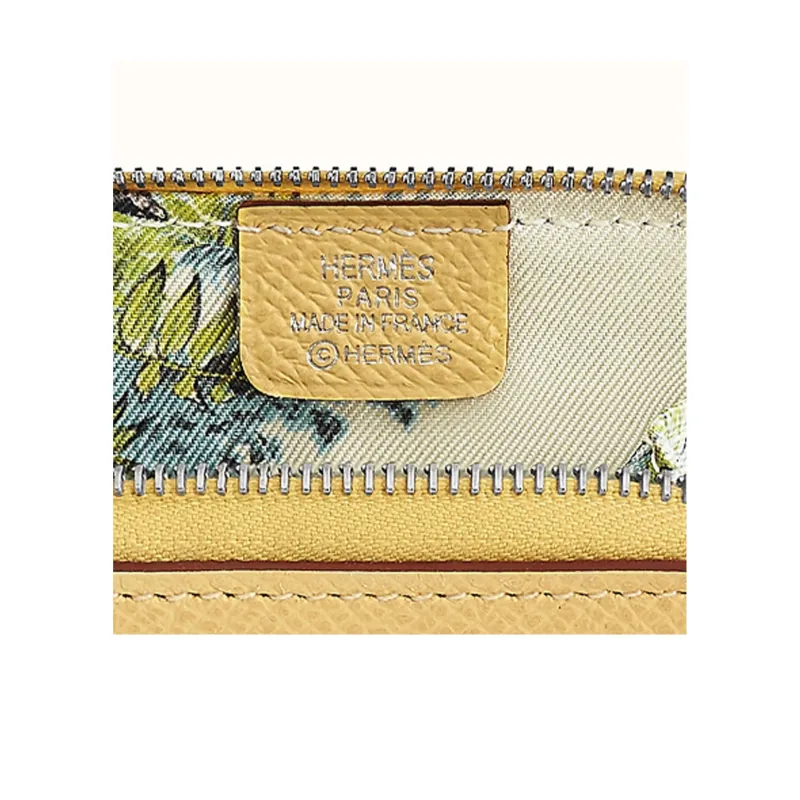HERMES Silk'In Epsom Calfskin Silk Lining Coin Purse Women's Yellow/Multicolor-2