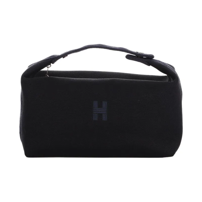 HERMES Bride a Brac H Militaire Canvas Handbag Makeup Bag Toiletry Bag Large Size Unisex Black/Midnight Blue-1