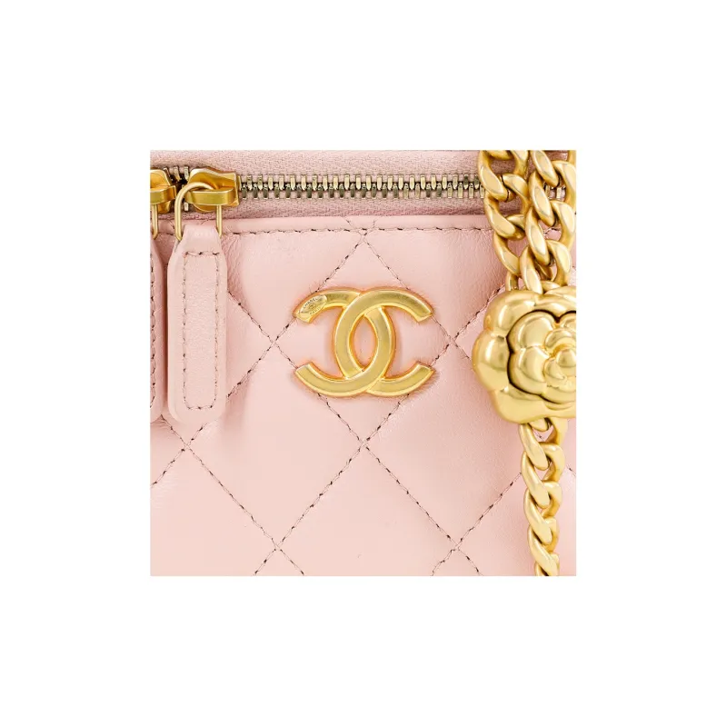 CHANEL Sheepskin Square Box Shoulder Bag, Crossbody Bag Women's Pink-5