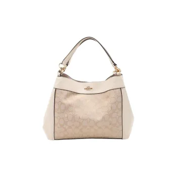 COACH Lexy Jacquard With Leather Shoulder Bag, Crossbody Bag, Handbag Women's White/Brown
