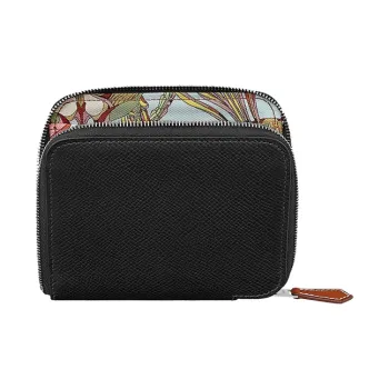 HERMES Silk'In Epsom Calfskin Clutch Coin Purse Wallet Women's Black