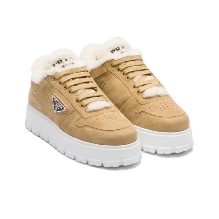 PRADA Shearling-trim Flatform Sneakers-2
