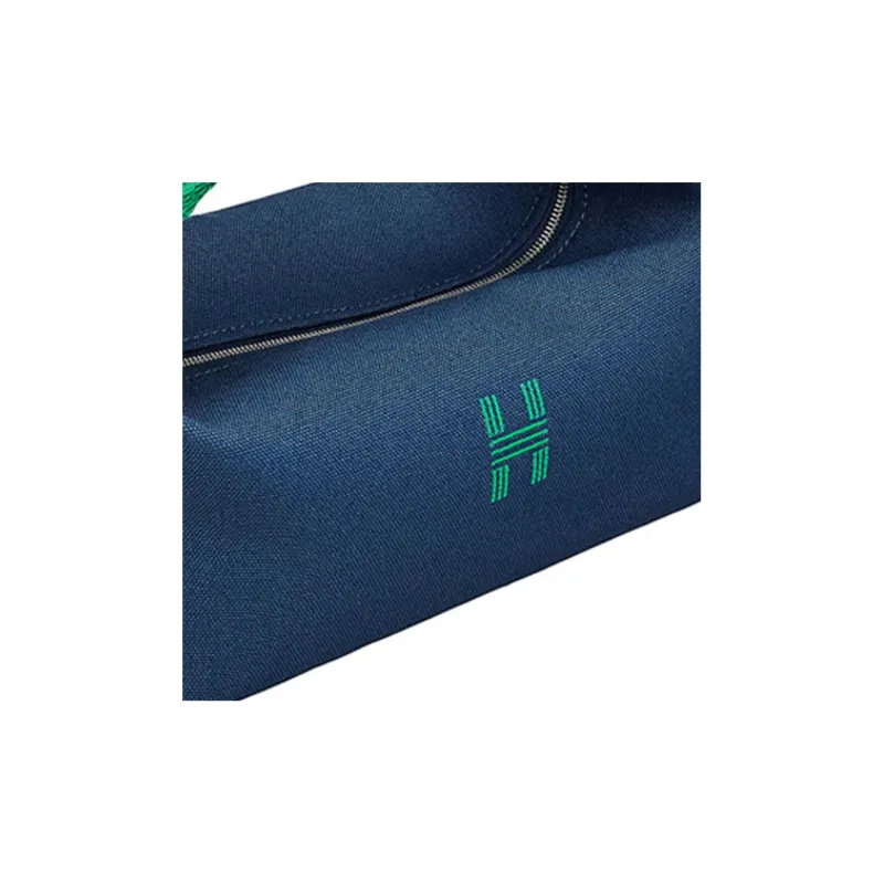HERMES Bride a Brac Cotton Travel Fabric Handbag Storage Bags Toiletry Bags Small Size Women's Marine Blue-2