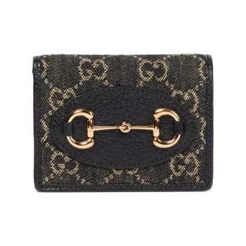GUCCI Horsebit 1955 Jacquard With Leather Wallet Women's Black