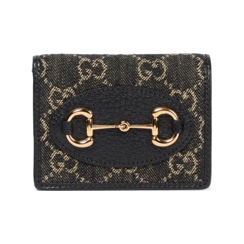 GUCCI Horsebit 1955 Jacquard With Leather Wallet Women's Black-0