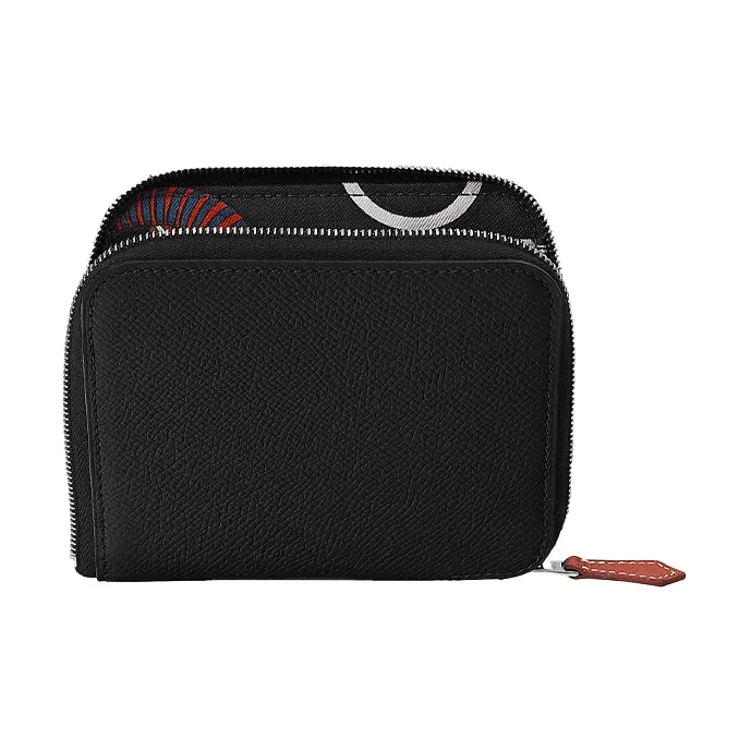 HERMES Silk'In Leather Wallet Women's Black/Maroon Red-0