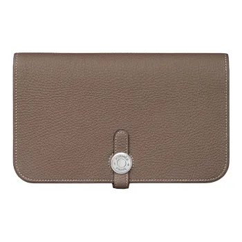 HERMES Dogon Togo Calfskin Long Wallets Regular Women's Elephant Gray