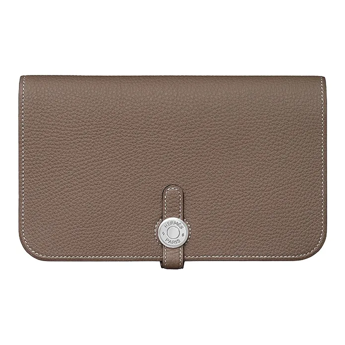 HERMES Dogon Togo Calfskin Long Wallets Regular Women's Elephant Gray-0