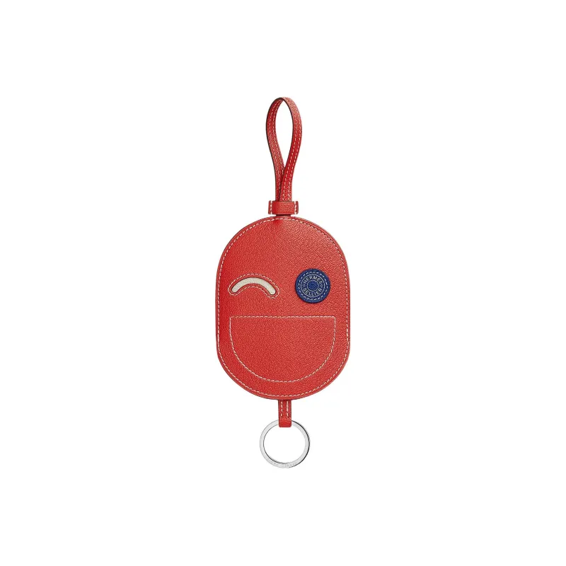 HERMES In The Loop Mysore Goat Skin Keychain Bag Accessory Women's Orange Red/Gray White/Electric Blue-1