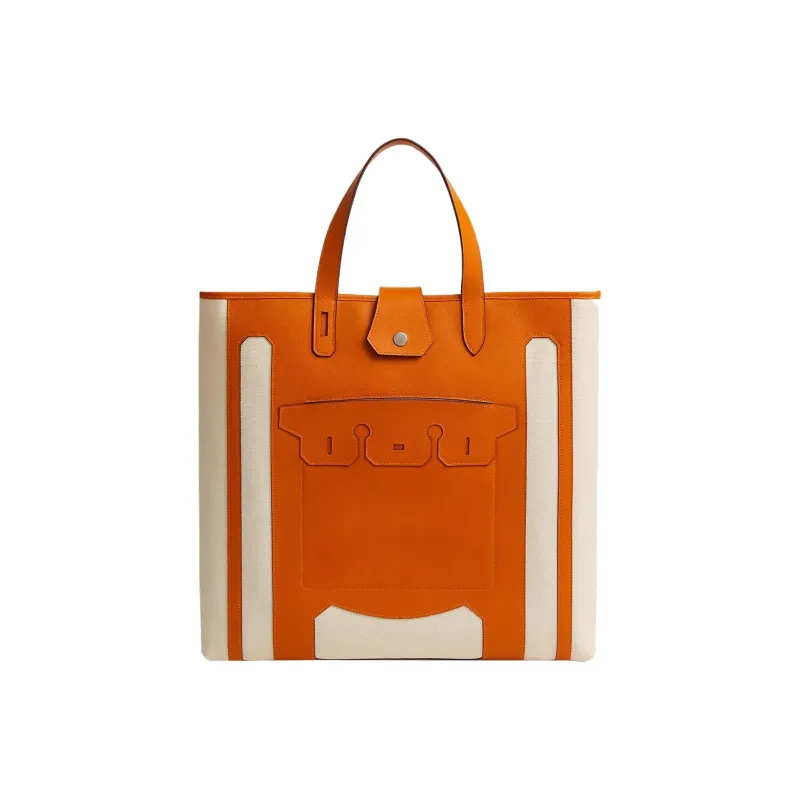 HERMES Canvas With Calfskin Tote Bag Shopping Bag Handbag Women's Rose/Red/Yellow/Orange-0