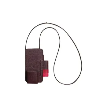 HERMES Epsom Calfskin One Shoulder Crossbody Cell Phone Pouch Women's Maroon/Cassock Red/Bright Pink