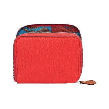 HERMES Silk'In Epsom Calfskin Coin Purses Wallets Women's Orange