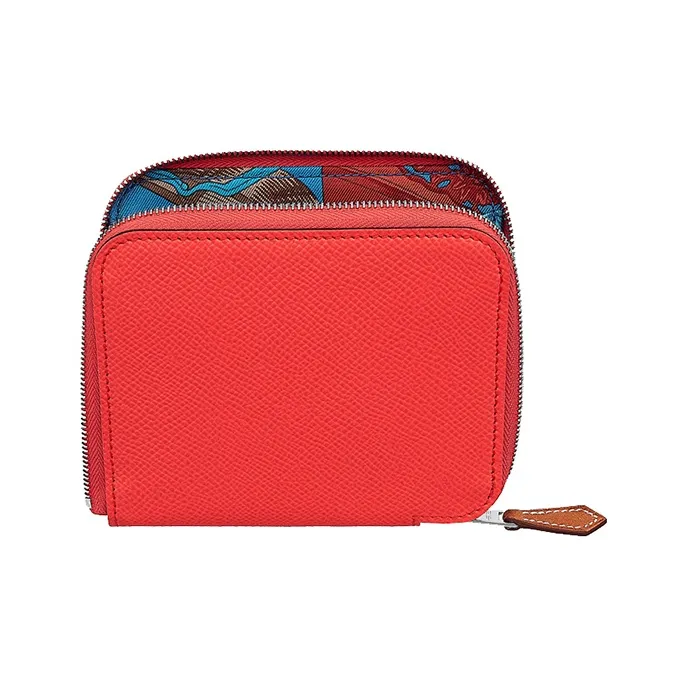 HERMES Silk'In Epsom Calfskin Coin Purses Wallets Women's Orange-0