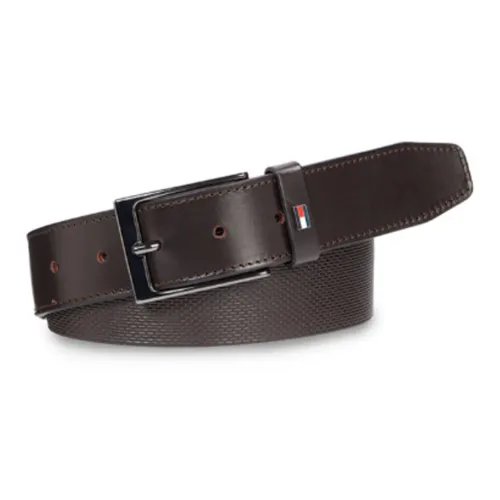 Tommy Hilfiger Brand Logo Pin Buckle Leather Belts Men's Brown Width 3.5CM