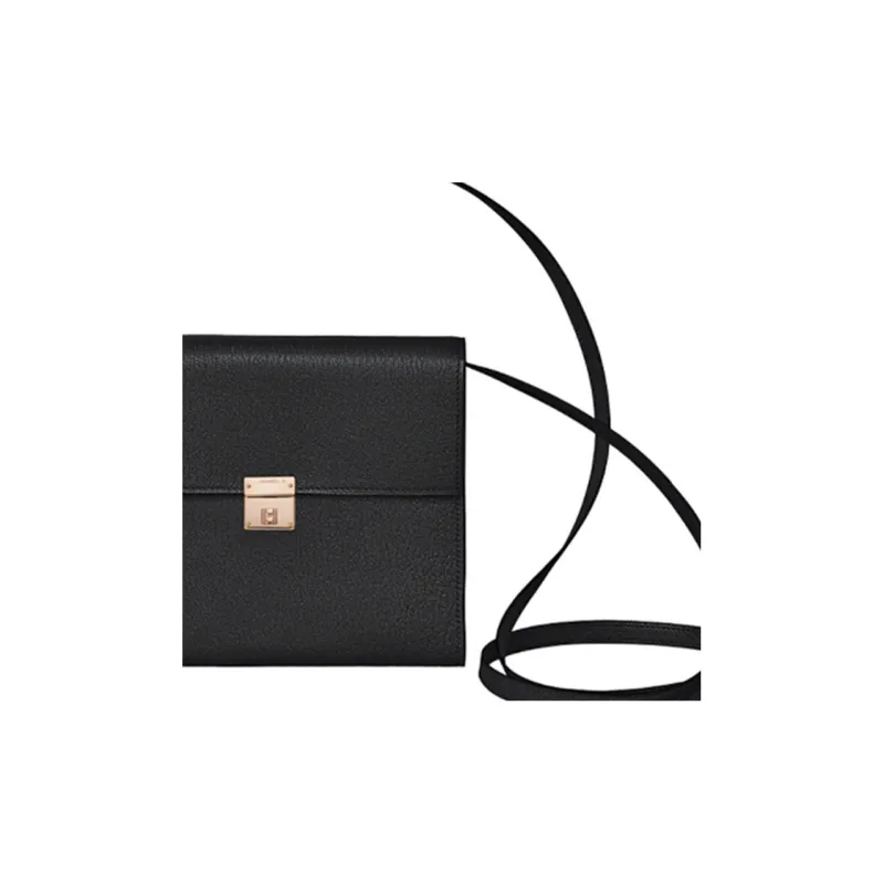 HERMES Clic Mysore Goat Skin Wallet, Handheld Shoulder Bag, Crossbody Bag Regular Women's Black-2