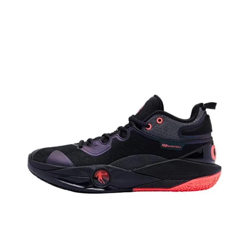 QIAODAN Battle Blade 6PRO Shock Absorbers With Slip Resistant Features High Top Basketball Shoes Men's Black Pink-0