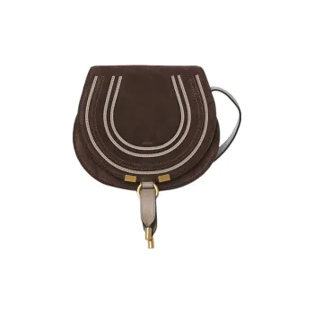 Chloe Marcie Suede Patchwork Calfskin Saddle Bag Shoulder Bag Crossbody Bag Small Size Women's Brown/Gray