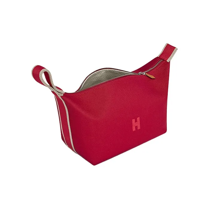 HERMES Bride-a-Brac Cotton Handbag Toiletry Bag Large Size Unisex Rogue Red-1