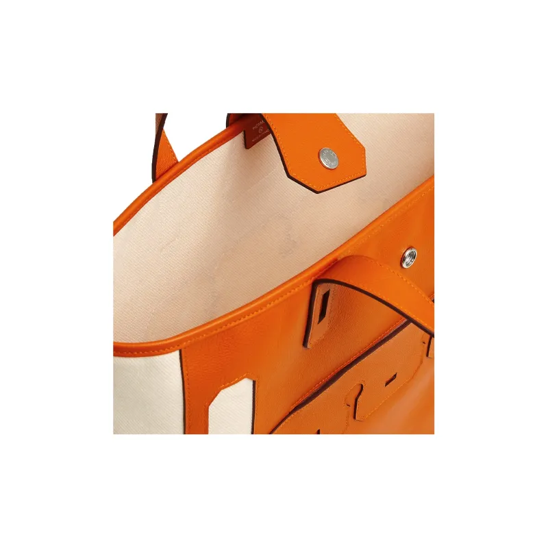 HERMES Canvas With Calfskin Tote Bag Shopping Bag Handbag Women's Rose/Red/Yellow/Orange-2