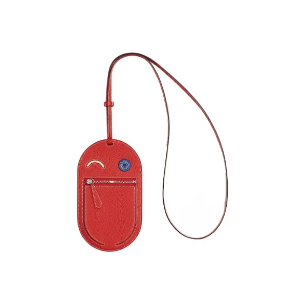 HERMES In The Loop Mysore Goat Skin Pig Nose Cell Phone Pouch Large Size Women's Orange Red/Cream White/Electric Blue-0