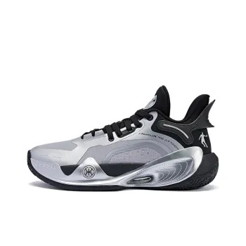 QIAODAN Battle Axe 6 Shock Absorbers With Slip Resistant Features Low Top Basketball Shoes Men's Silver Black