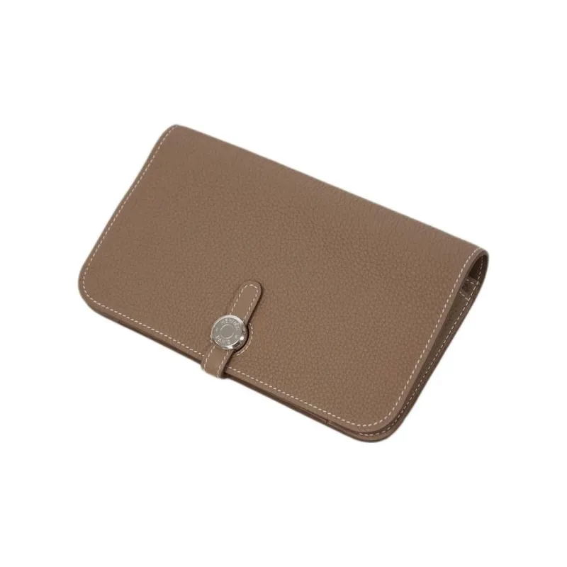 HERMES Dogon Togo Calfskin Long Wallets Regular Women's Elephant Gray-1