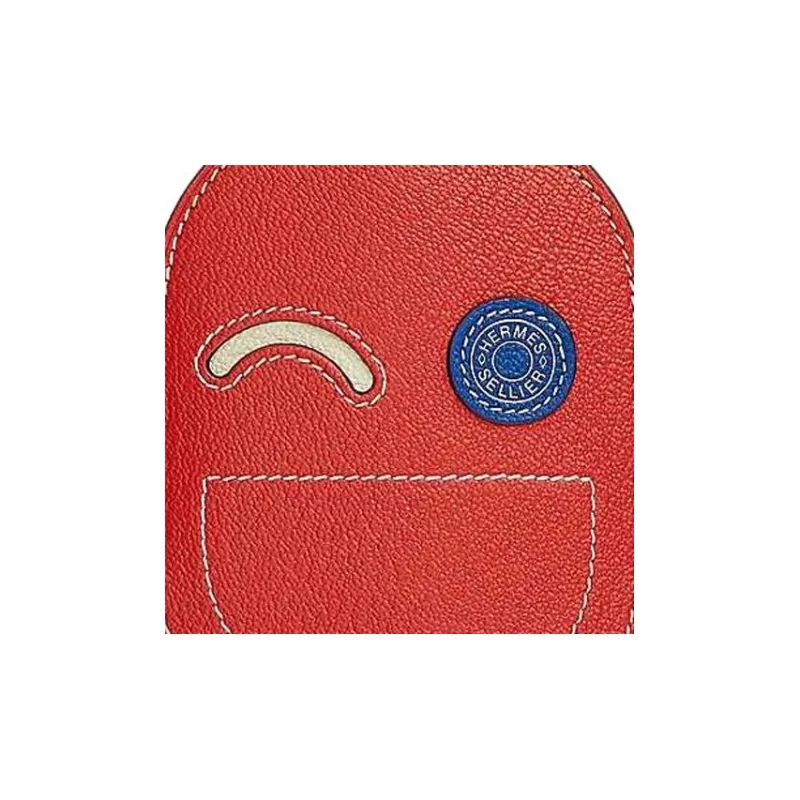 HERMES In The Loop Mysore Goat Skin Keychain Bag Accessory Women's Orange Red/Gray White/Electric Blue-3