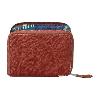 HERMES Silk'In Epsom Calfskin Wallet Women's Maroon/Heaven Blue/Dark Blue