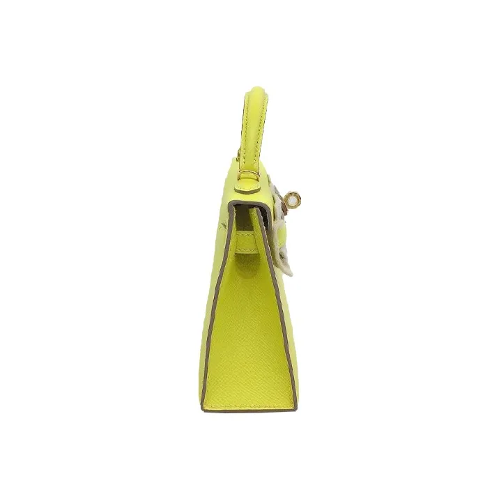 HERMES Mini Kelly 2nd Generation Epsom Leather Kelly Bag One Shoulder Handbags Mini Women's 9R Lime Lemon-2