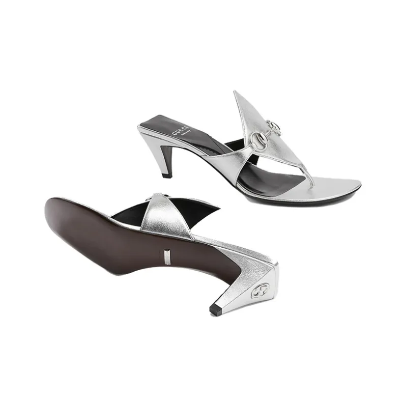 GUCCI Horsebit Flip Flops Women's Silver-4