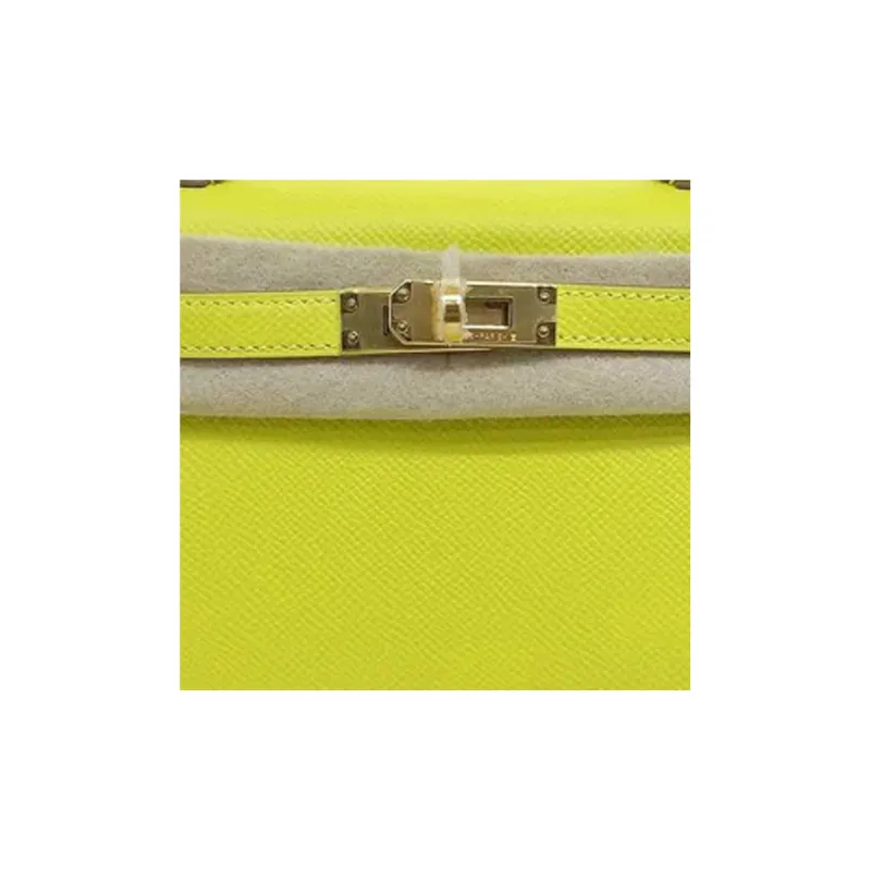 HERMES Mini Kelly 2nd Generation Epsom Leather Kelly Bag One Shoulder Handbags Mini Women's 9R Lime Lemon-4
