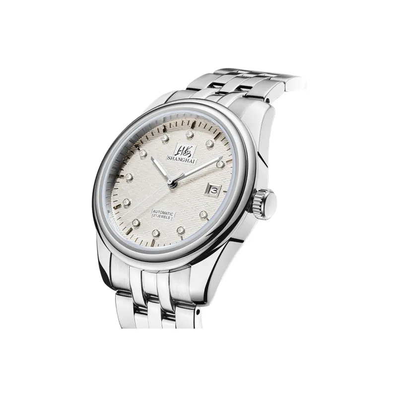 SHANGHAI National Collection Automatic Mechanical Movement Steel Strap Watch Men's Watches White Dial 943 5-1