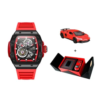 RENOVO Mechanical Speed Collection Automatic Mechanical Movement Rubber Strap Watch Unisex Cut Out Dial R R22002
