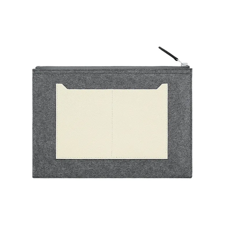HERMES Toodoo Velvet And Epsom Calfskin Clutch Men's Light Gray/Black/White-1