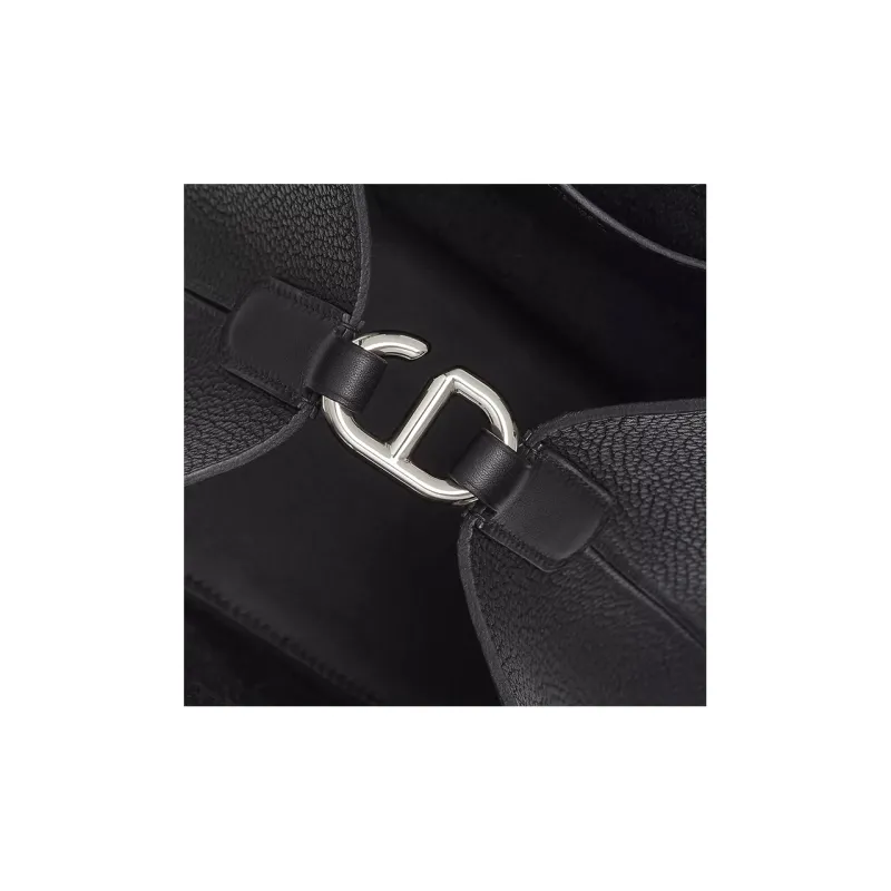HERMES In The Loop Clemence Bullock Leather Swift Calfskin Pig Nose Basket Bag Bucket Bag Handbag Women's Black-4