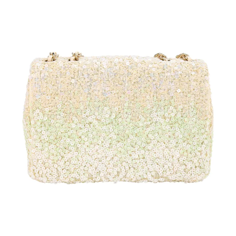 CHANEL Metal Flap Bag, Crossbody Bag, Shoulder Bag Mini Women's Light Green & White-2