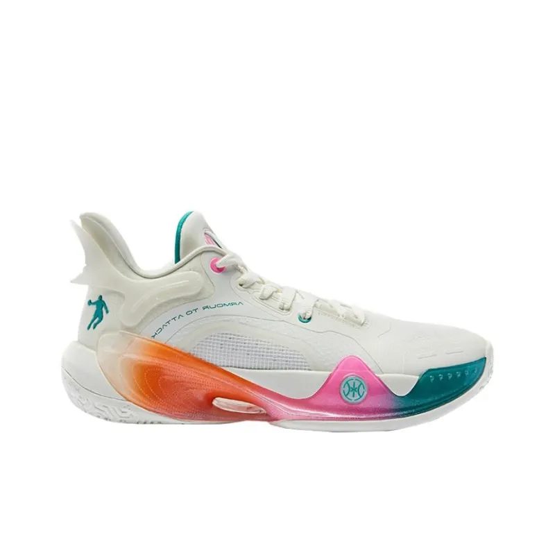 QIAODAN Battle Axe 6 Cushioning Wear Resistant Mid Top Basketball Shoes Men's White Green-1