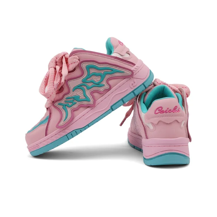 CAI CHI Anti Slip Wear Resistant Low Top Skateboard Shoes Women's Peach Pink-2