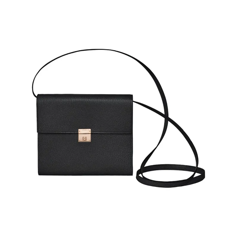 HERMES Clic Mysore Goat Skin Wallet, Handheld Shoulder Bag, Crossbody Bag Regular Women's Black-0