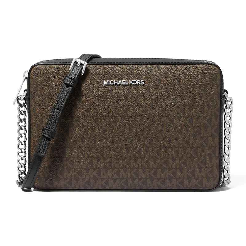 MICHAEL KORS Jet Set Coated Canvas Camera Bag, Shoulder Bag, Crossbody Bag Large Size Women's Brown/Black-0