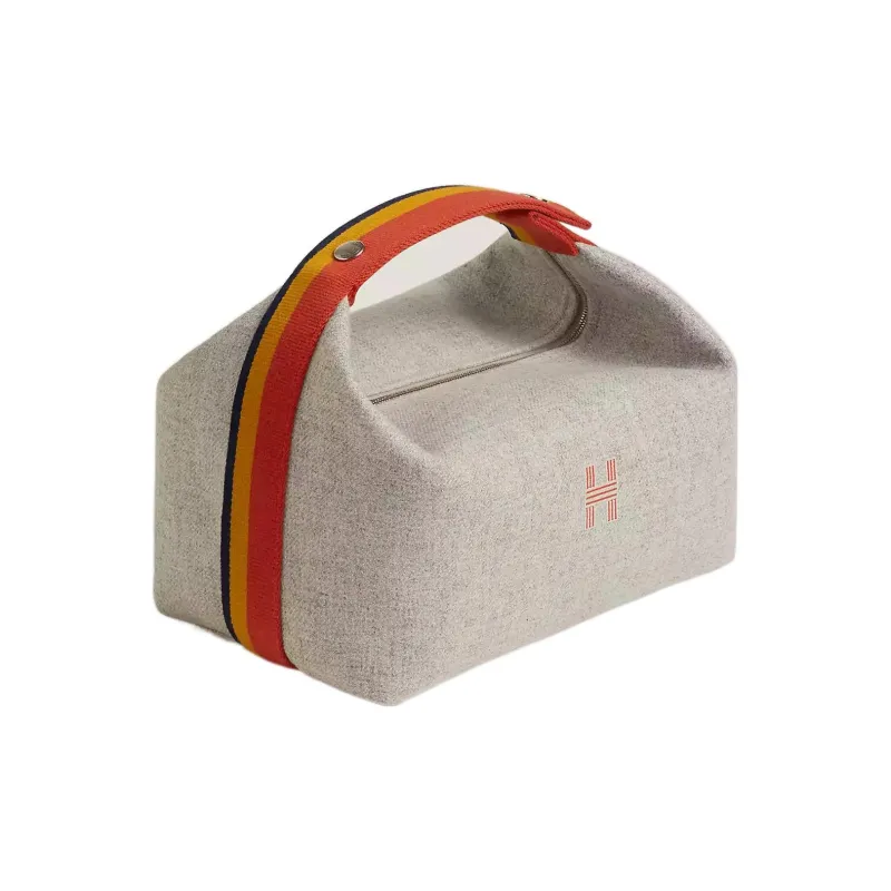 HERMES Bride-a-Brac Wool Travel Storage Bag Handbag Toiletry Bag Large Size Women's Gray-0