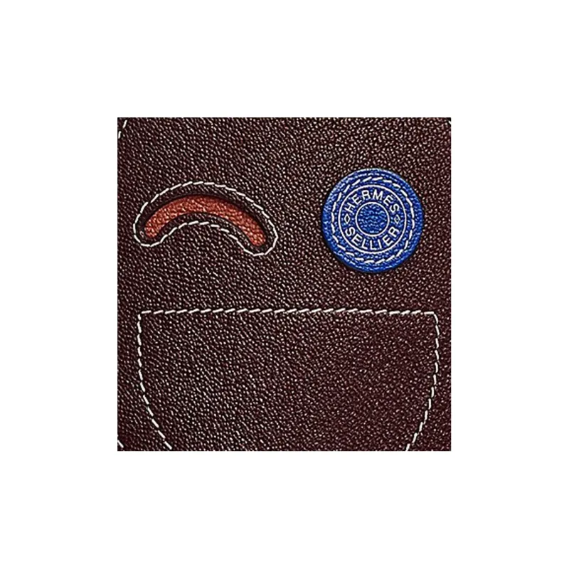 HERMES In The Loop Mysore Goat Skin Pig Nose Keychain Bag Accessory Women's Saddle Brown/Copper Red/Electric Blue-3