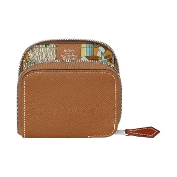 HERMES Silk'In Epsom Calfskin Coin Purse Women's Brown/Multicolor