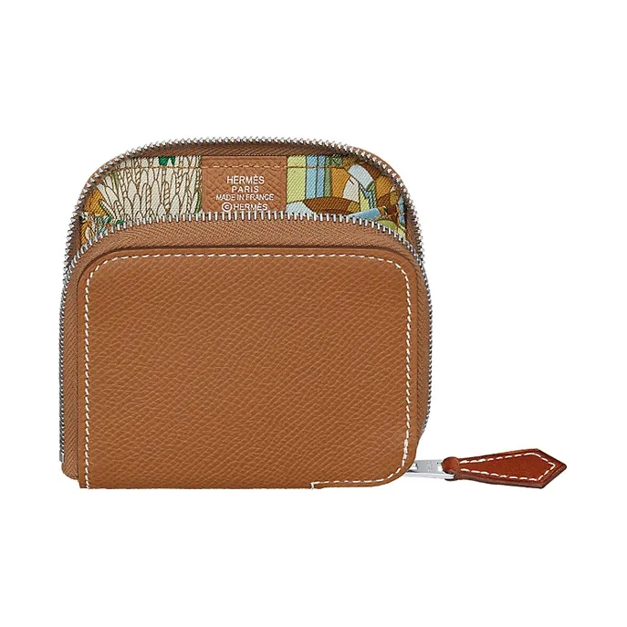 HERMES Silk'In Epsom Calfskin Coin Purse Women's Brown/Multicolor-0